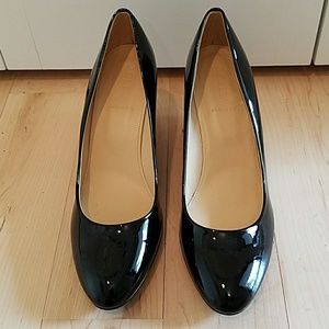 Black patent wedge heels